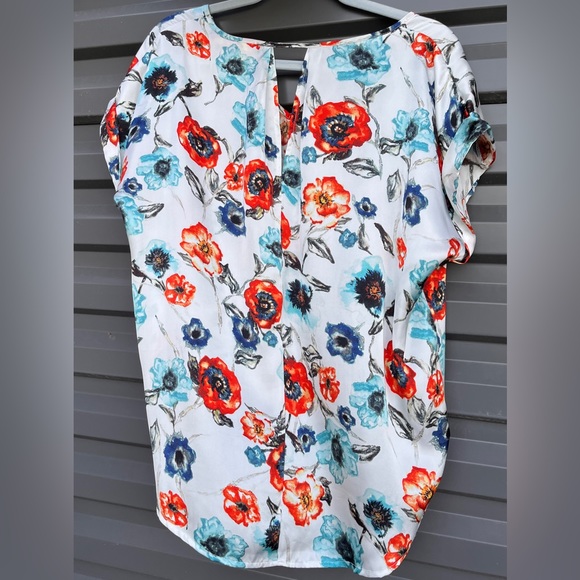 Smooth Operator!  CATHERINE MALANDRINO (EUC, Size L) V-Neck, SS Silky Print Top - Picture 4 of 7